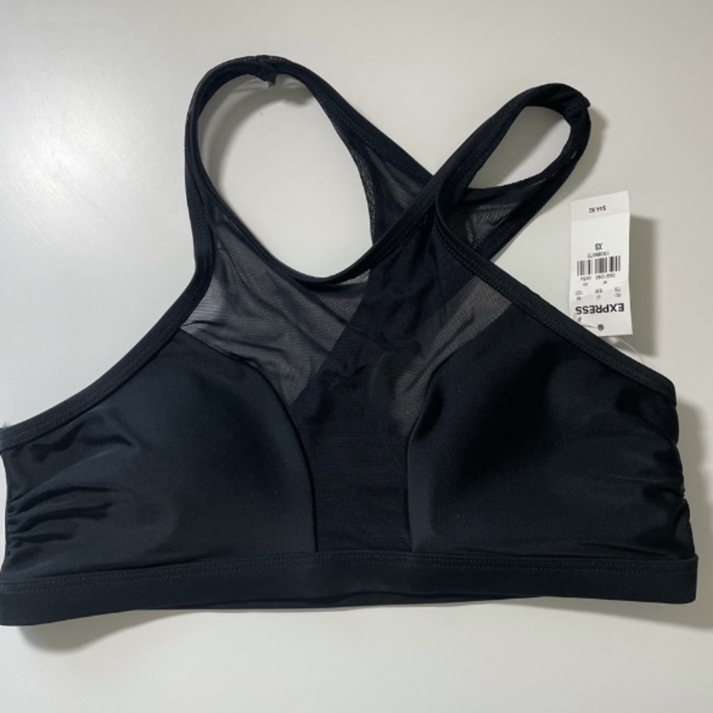 EXPRESS black mesh high neck bikini swim top